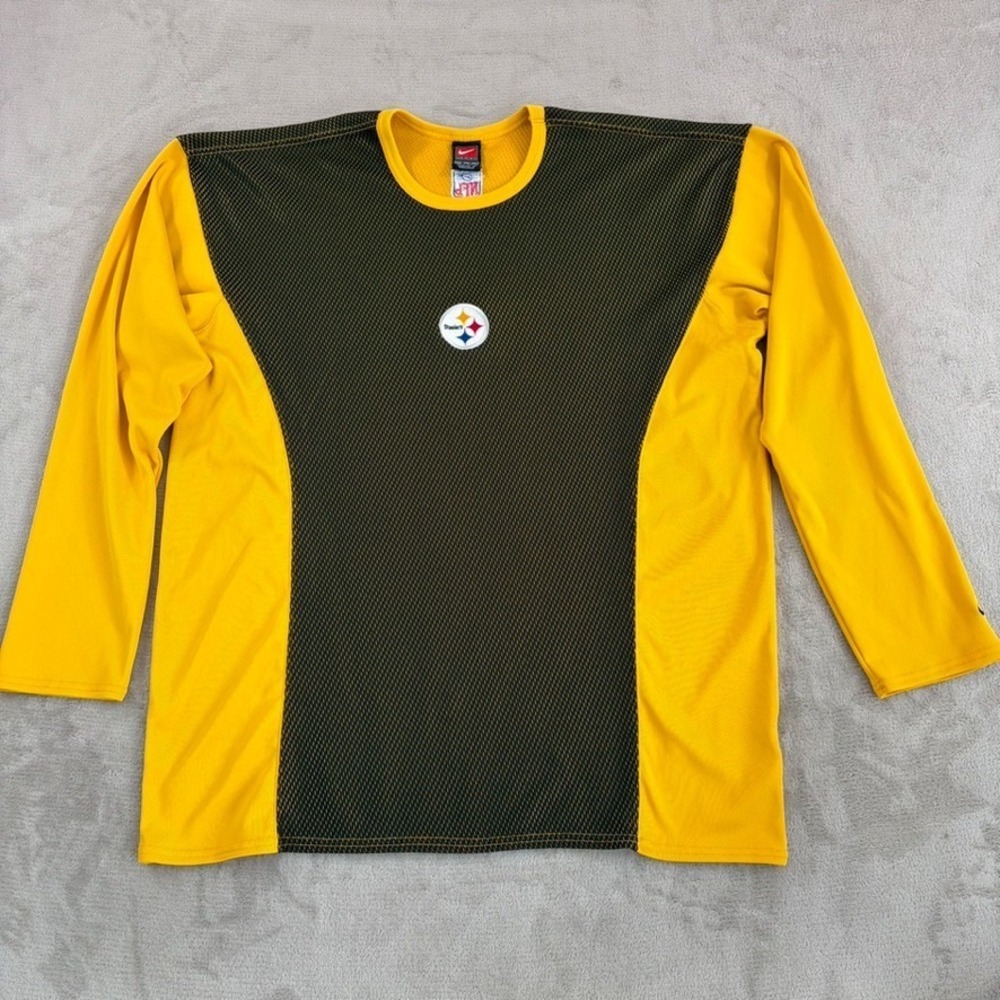 Vintage PITTSBURGH STEELERS x Nike Team Pullover Crew Black Yellow Center Logo